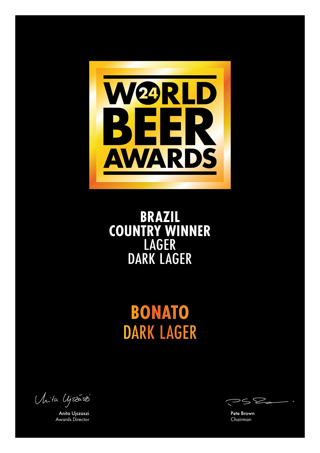 Certificado World Beer Awards para Bonato Dark Lager